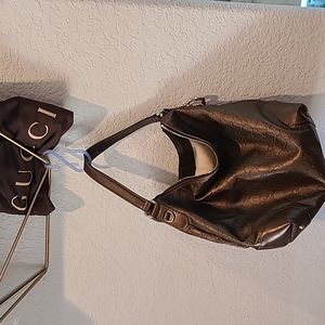 Gucci dark metallic leather hobo